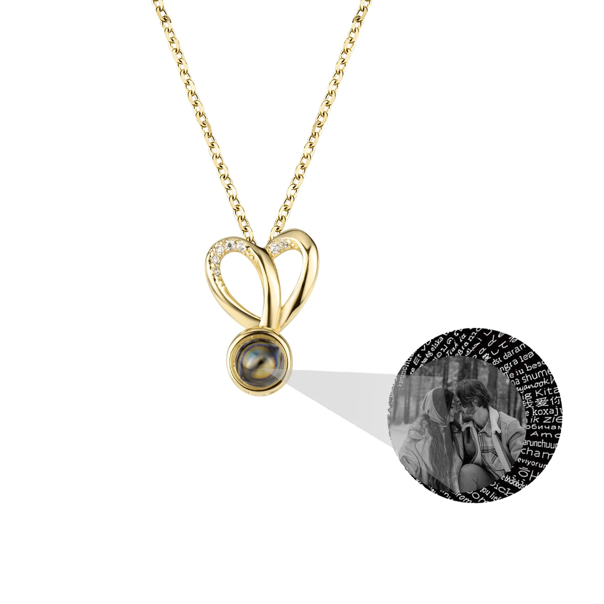 Personalized Photo Projection Necklace Sweet Crystal Rabbit Ears Pendant Necklaces