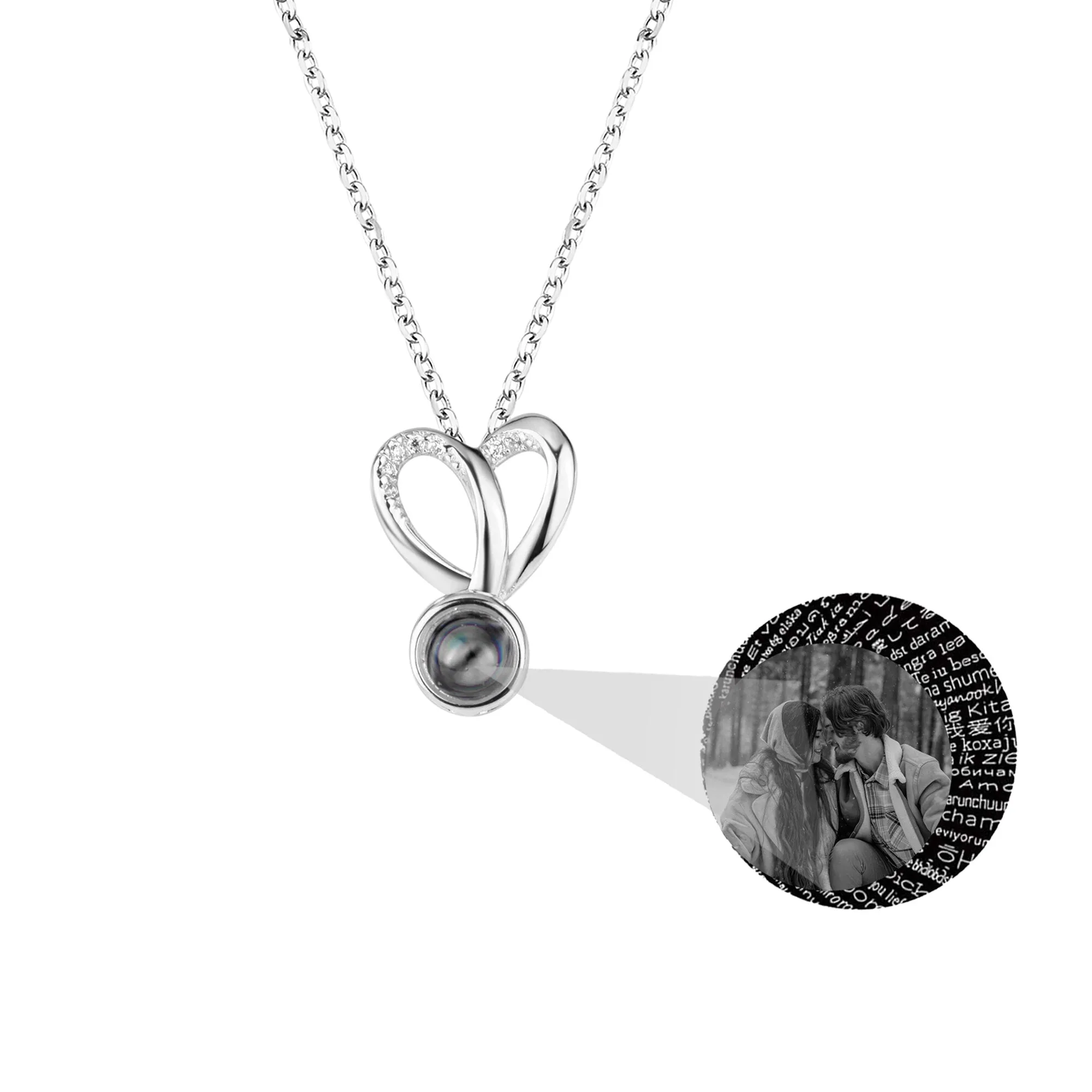 Personalized Photo Projection Necklace Sweet Crystal Rabbit Ears Pendant Necklaces