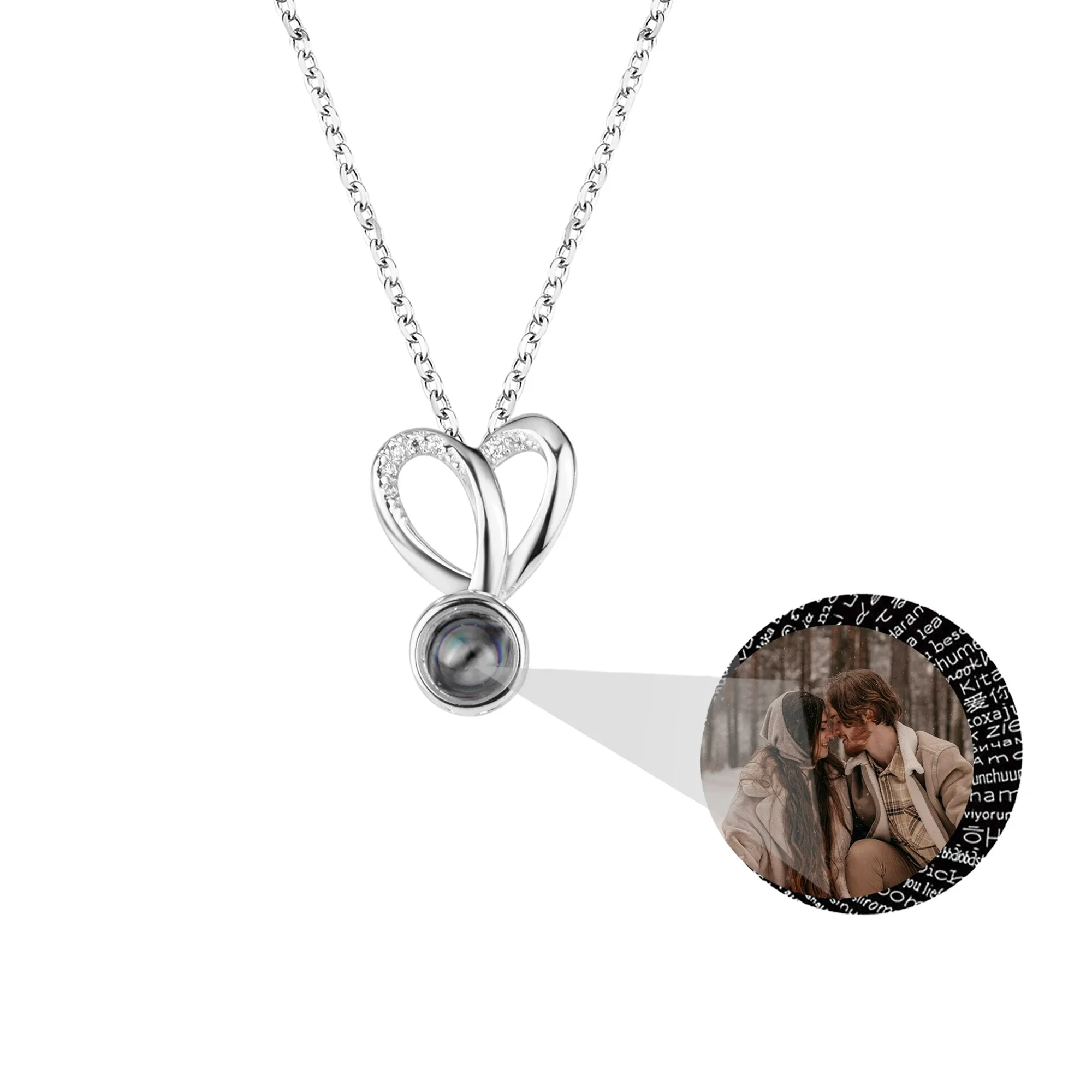 Personalized Photo Projection Necklace Sweet Crystal Rabbit Ears Pendant Necklaces