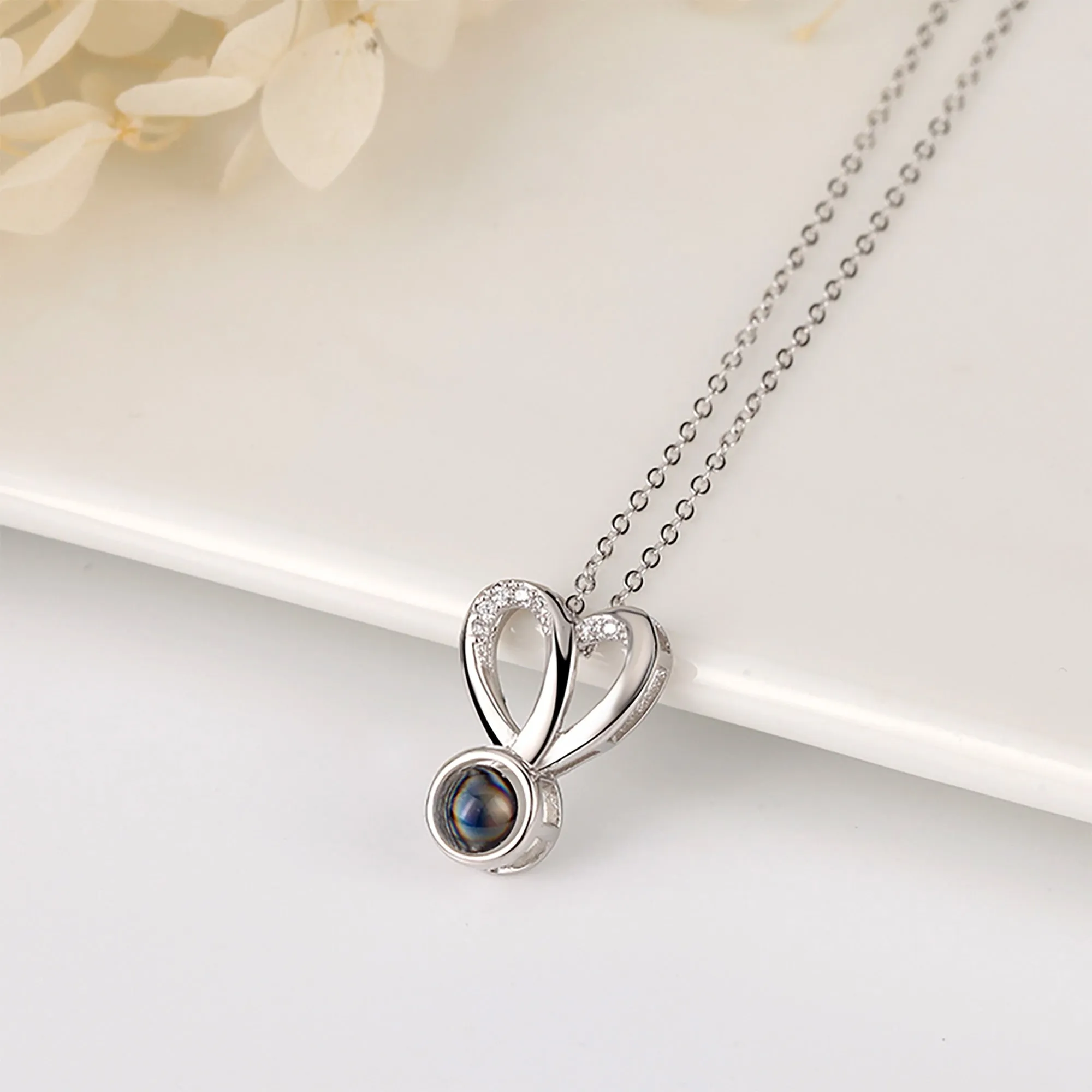 Personalized Photo Projection Necklace Sweet Crystal Rabbit Ears Pendant Necklaces