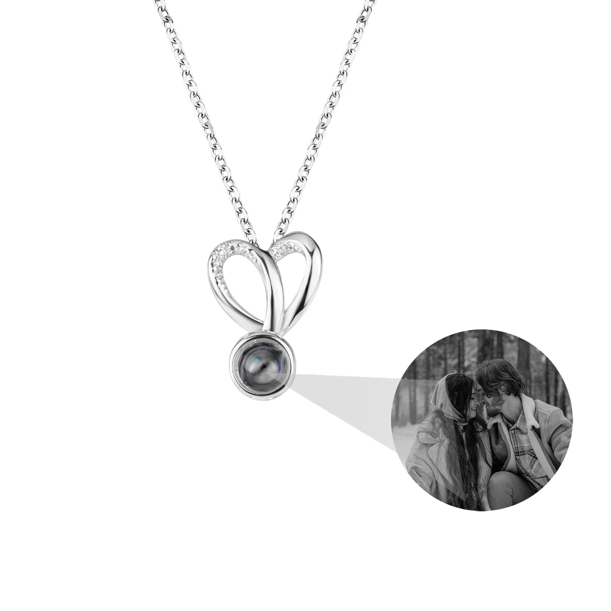 Personalized Photo Projection Necklace Sweet Crystal Rabbit Ears Pendant Necklaces