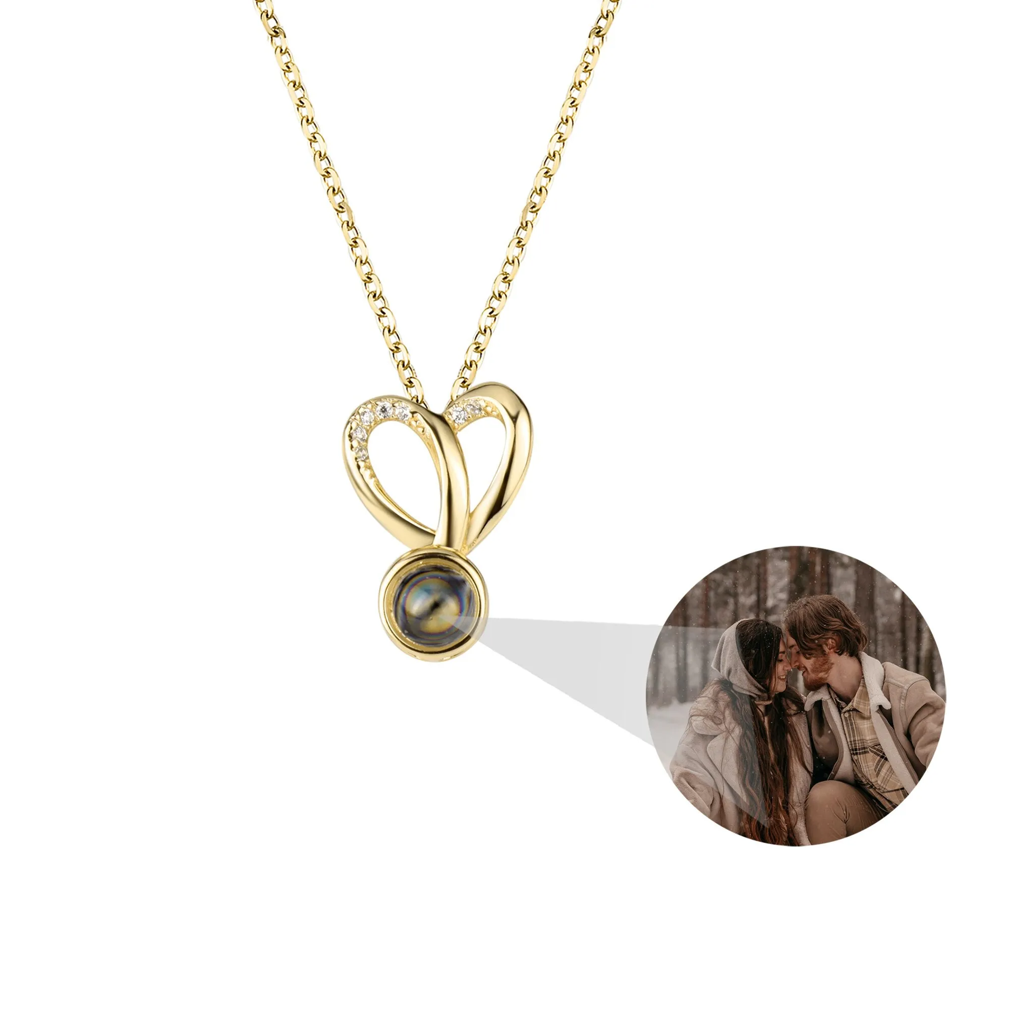 Personalized Photo Projection Necklace Sweet Crystal Rabbit Ears Pendant Necklaces