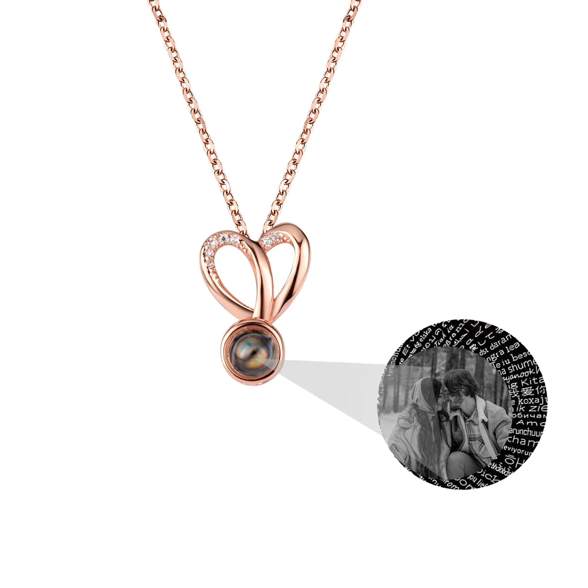Personalized Photo Projection Necklace Sweet Crystal Rabbit Ears Pendant Necklaces