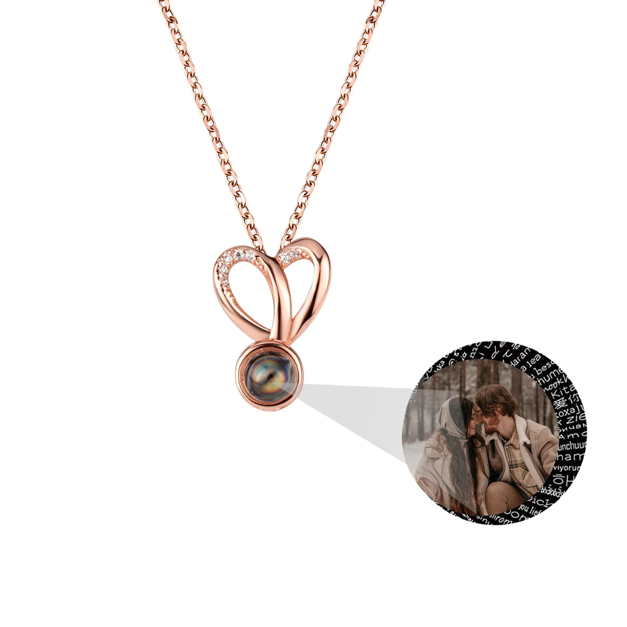 Personalized Photo Projection Necklace Sweet Crystal Rabbit Ears Pendant Necklaces