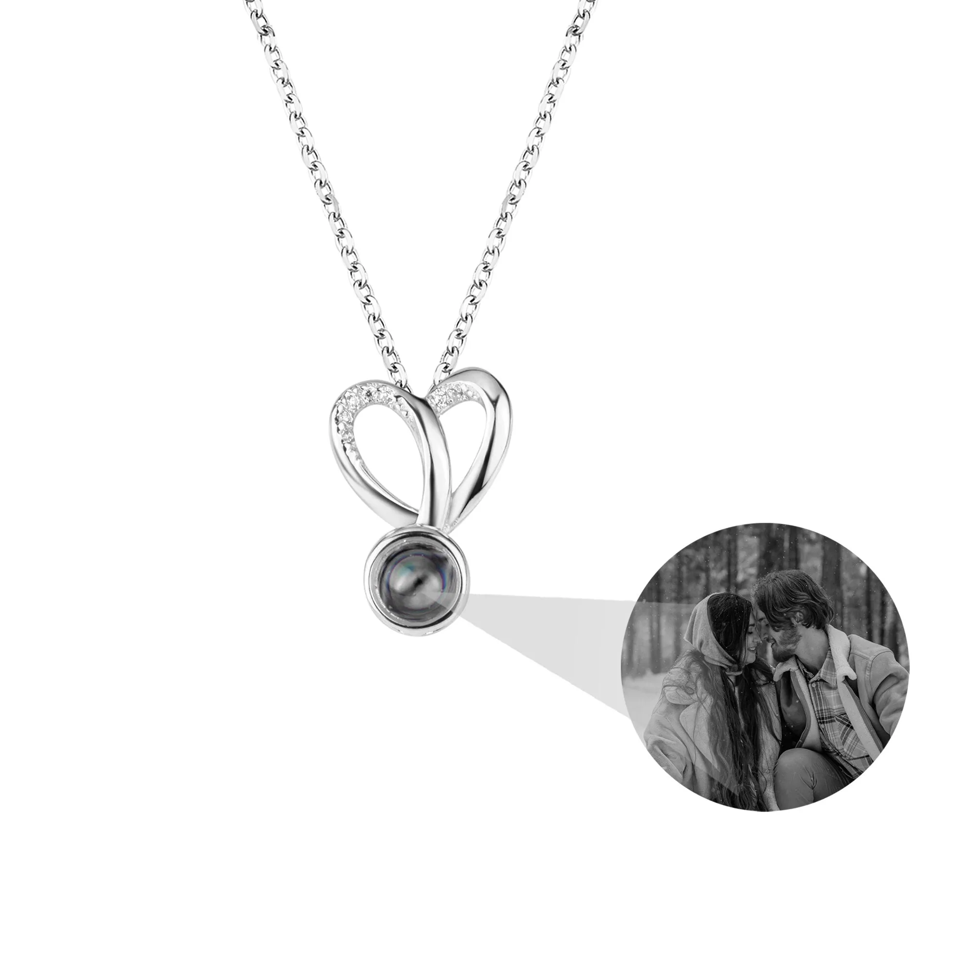 Personalized Photo Projection Necklace Sweet Crystal Rabbit Ears Pendant Necklaces