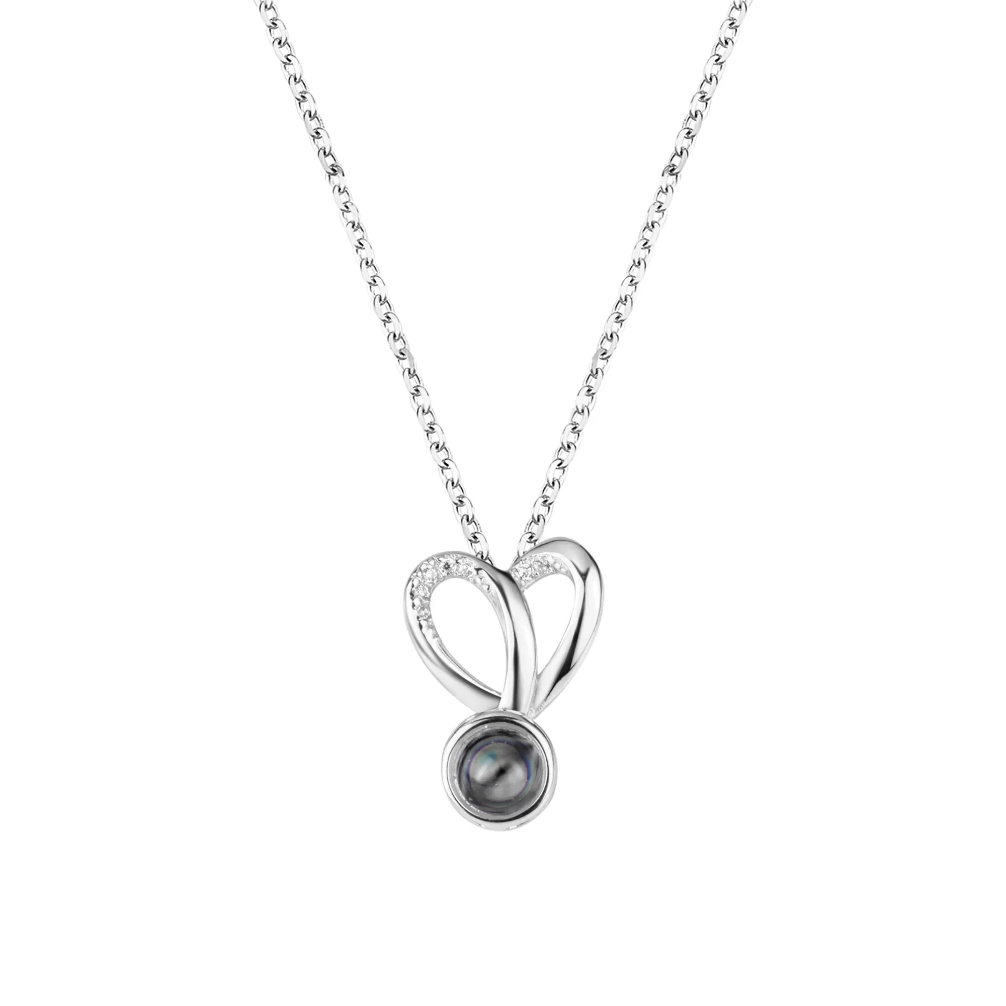 Personalized Photo Projection Necklace Sweet Crystal Rabbit Ears Pendant Necklaces