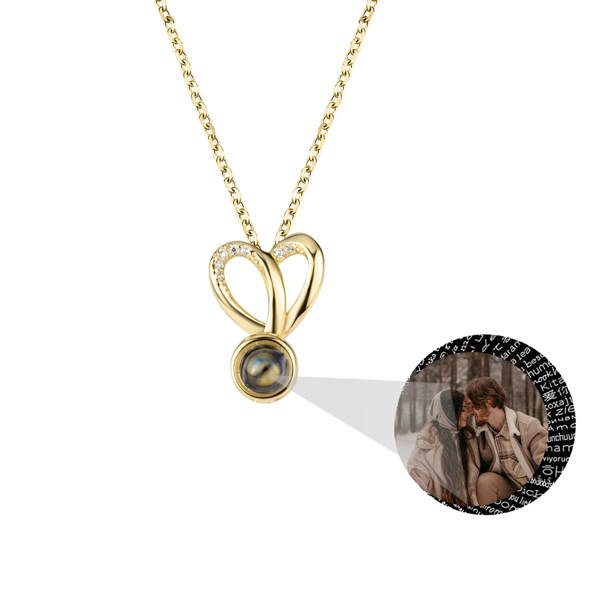 Personalized Photo Projection Necklace Sweet Crystal Rabbit Ears Pendant Necklaces