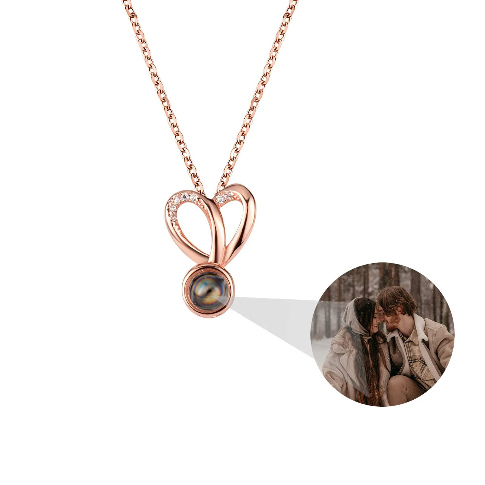 Personalized Photo Projection Necklace Sweet Crystal Rabbit Ears Pendant Necklaces