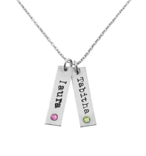 Personalized skinny Bar Name Necklace with Birthstone, Birthstone Bar, Hand stamped Birthstone Jewelry, Birthstone Bar Necklace for Mom or grandma with names of kids