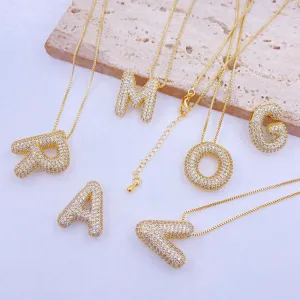 Personalized Sparkle: Inlaid Zircon Bubble Initial Necklace