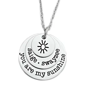 Personalized You Are My Sunshine Layered Disc Name Necklace - Mother's Day Jewelry Gift for Mom or Grandma - Engraved Silver Stainless Steel - 1151