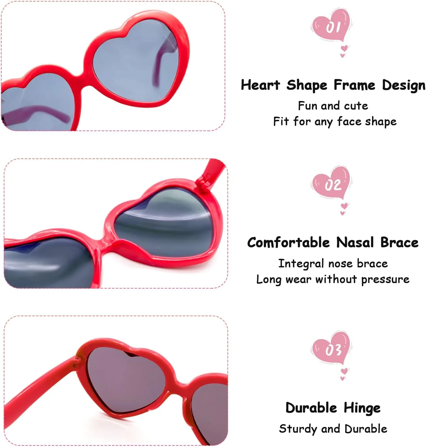 Pibupibu 7 Pack Black Kids Toddler Heart Shape Sunglasses Party Favor Supplies for Girls Boys