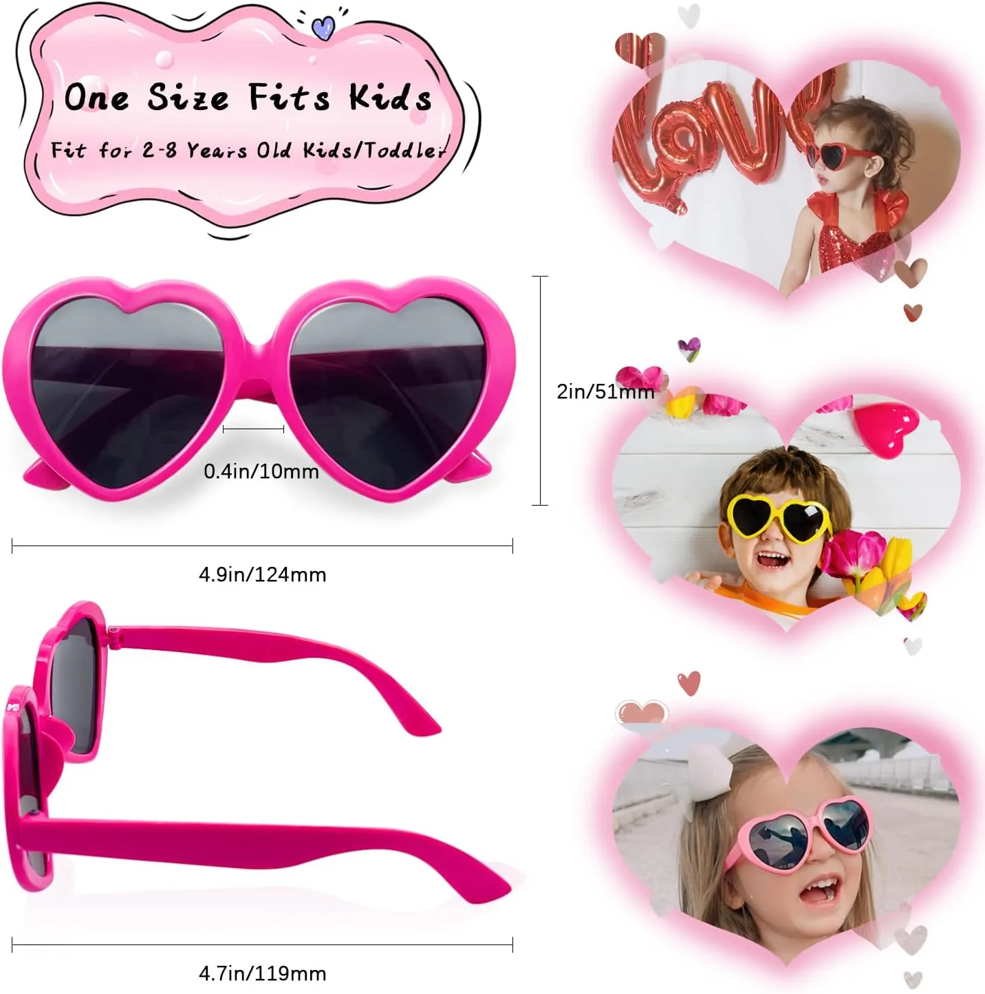 Pibupibu 7 Pack Black Kids Toddler Heart Shape Sunglasses Party Favor Supplies for Girls Boys