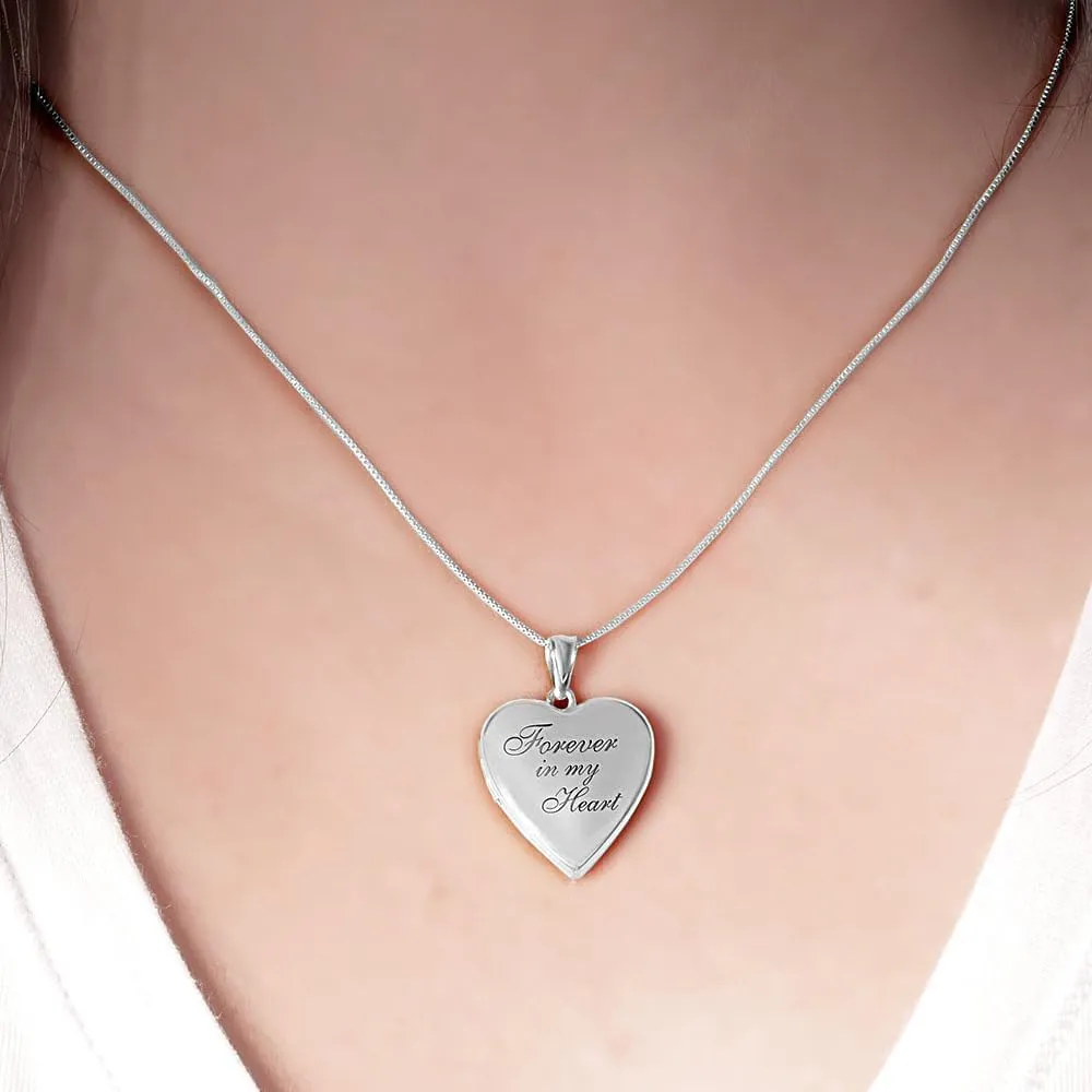 PicturesOnGold.com Forever In My Heart Locket Necklace for Women That Hold Pictures in Sterling Silver or Yellow Gold.
