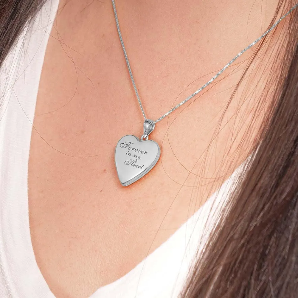 PicturesOnGold.com Forever In My Heart Locket Necklace for Women That Hold Pictures in Sterling Silver or Yellow Gold.