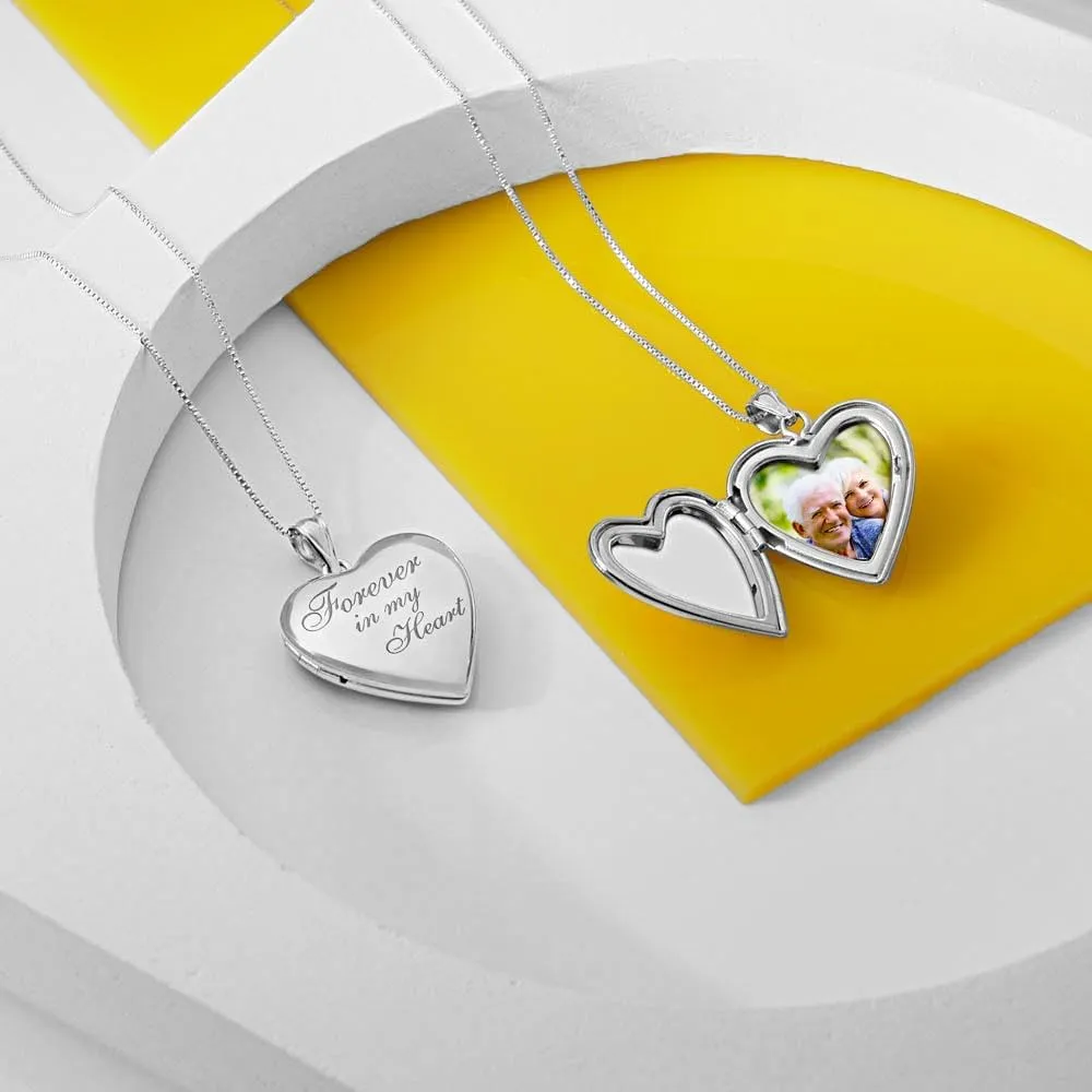 PicturesOnGold.com Forever In My Heart Locket Necklace for Women That Hold Pictures in Sterling Silver or Yellow Gold.