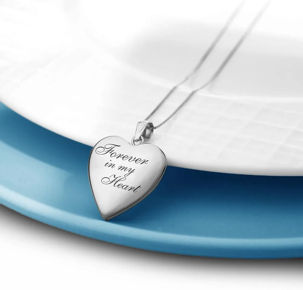 PicturesOnGold.com Forever In My Heart Locket Necklace for Women That Hold Pictures in Sterling Silver or Yellow Gold.
