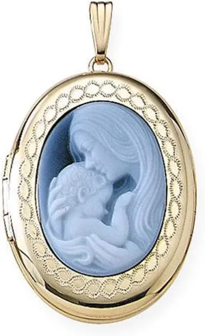 PicturesOnGold.com Solid 14K Yellow Gold Oval Mother and Child Cameo Locket 3/4 Inch X 1 Inch in Solid 14K Yellow Gold