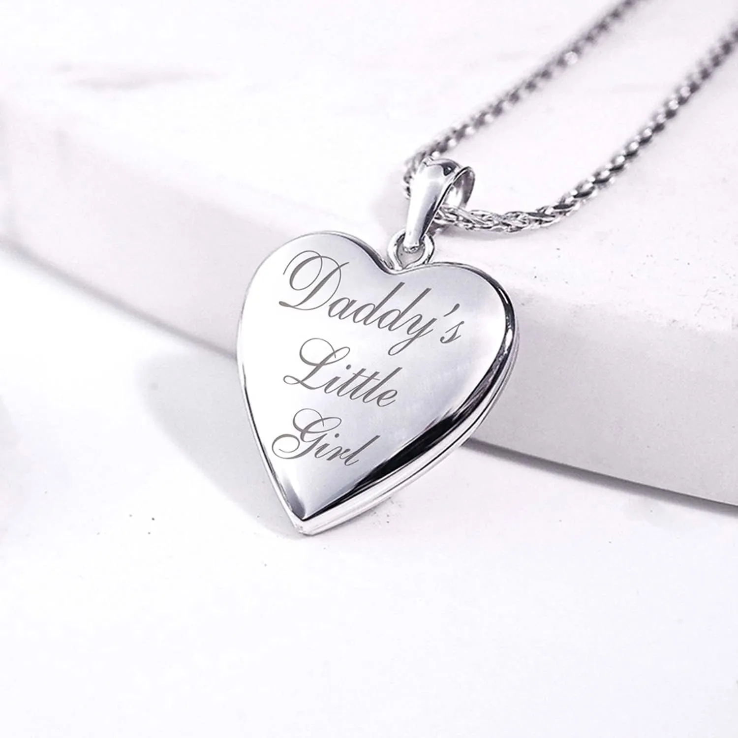 PicturesOnGold.com Sterling Silver 'Daddy's Little Girl' Heart Locket Pendant Necklace - 3/4 Inch X 3/4 Inch