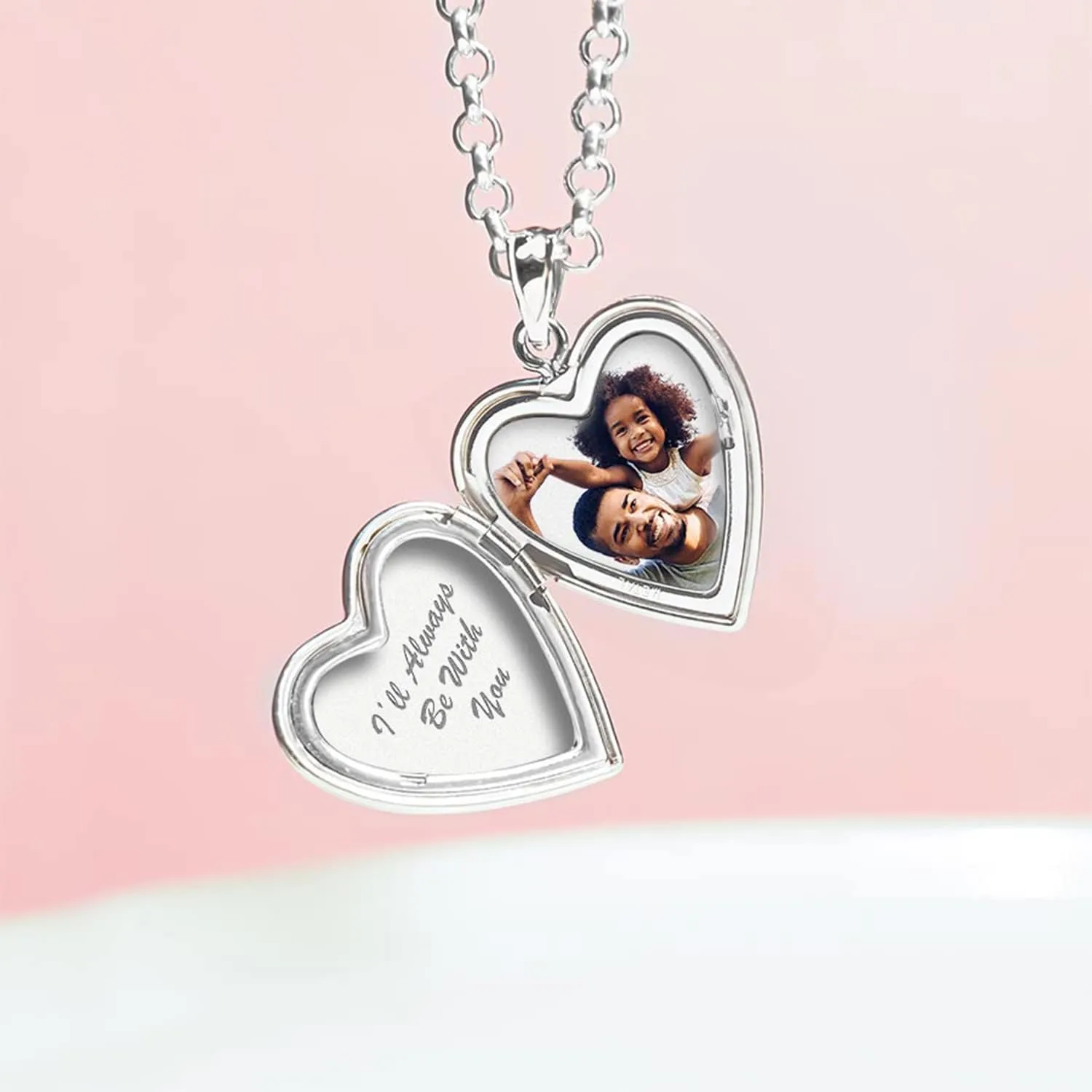 PicturesOnGold.com Sterling Silver 'Daddy's Little Girl' Heart Locket Pendant Necklace - 3/4 Inch X 3/4 Inch