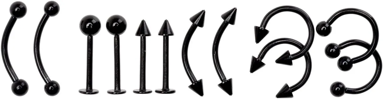 PiercingJ Body Piercing Kit 16G 14G (Belly Button,Tongue, Eyebrow, Nipple, Lip, Nose, Chin) Gauge Piercing Needles