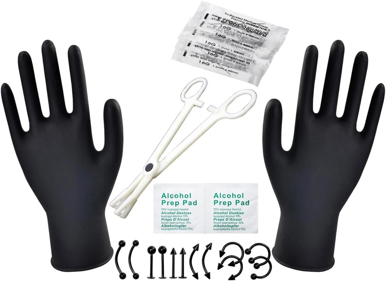 PiercingJ Body Piercing Kit 16G 14G (Belly Button,Tongue, Eyebrow, Nipple, Lip, Nose, Chin) Gauge Piercing Needles