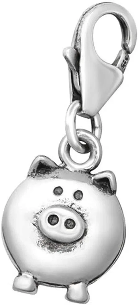 Pig Charm with Lobster Clasp Sterling Silver for Charm Bracelet or Necklace (E12723)