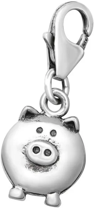 Pig Charm with Lobster Clasp Sterling Silver for Charm Bracelet or Necklace (E12723)