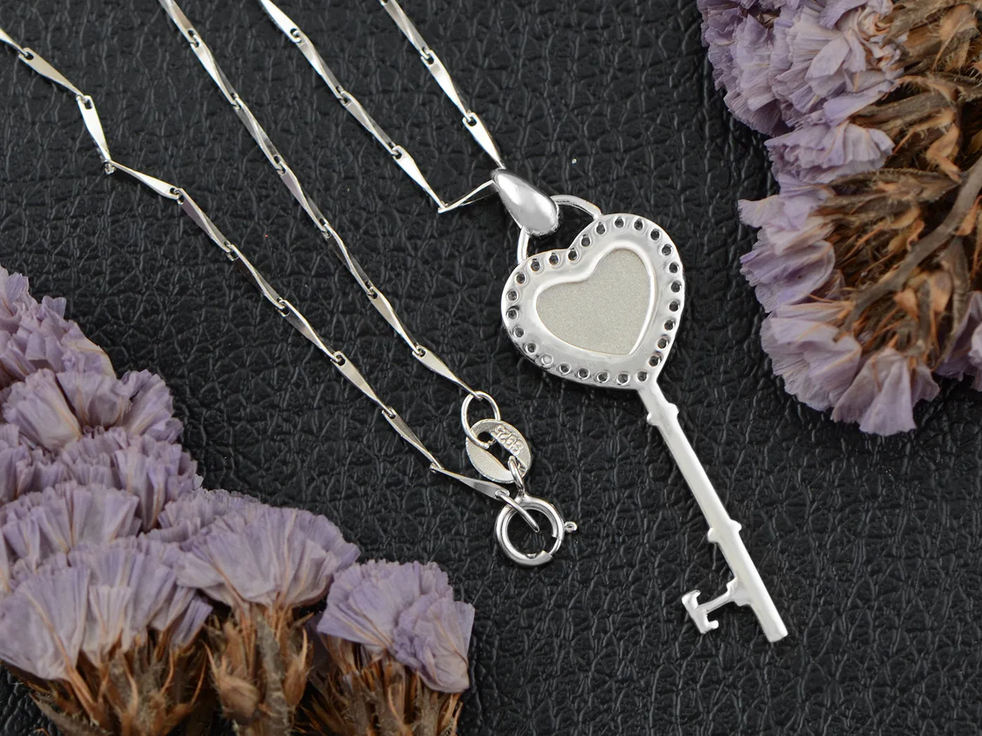 Pink Elements Key To Heart Pendant 925 Silver Chain Necklace Gift