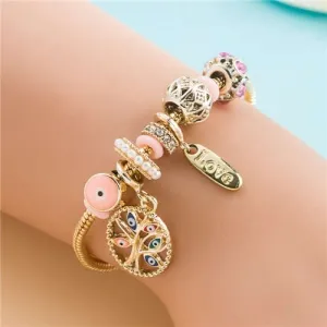 Pink Eye & Bead Charm Bracelet