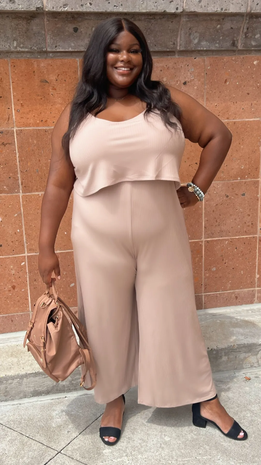 [PLUS] Beige Double Layered Jumpsuit