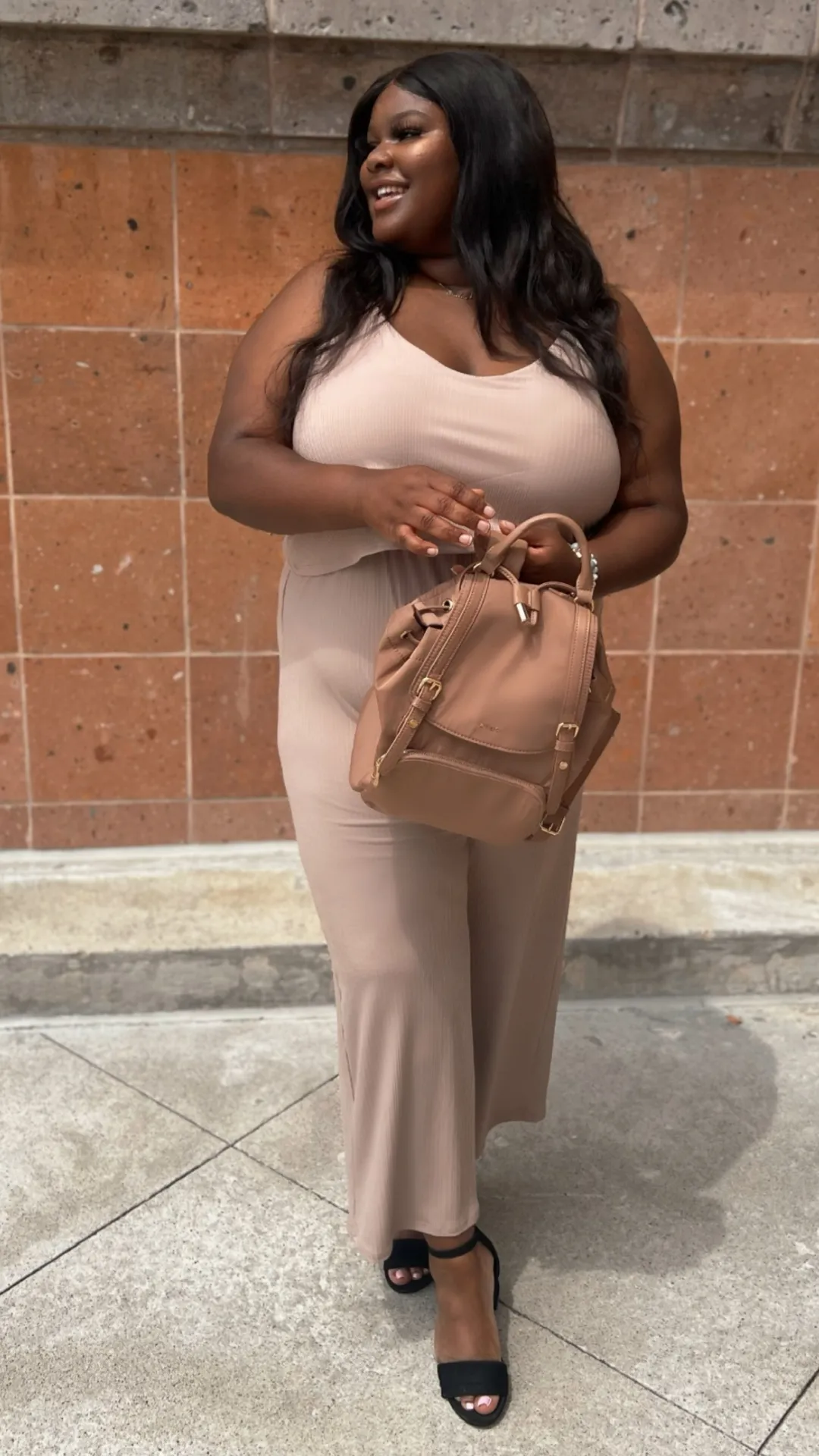[PLUS] Beige Double Layered Jumpsuit