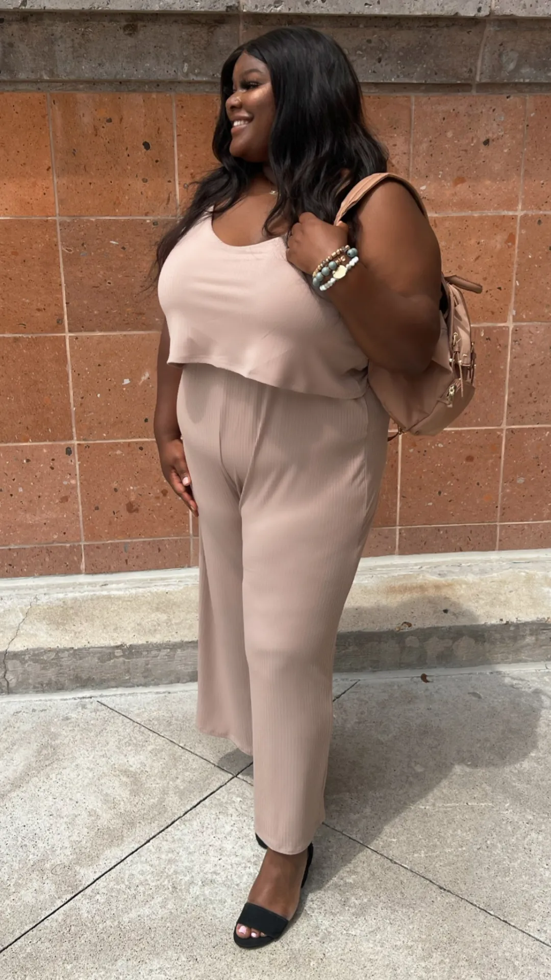 [PLUS] Beige Double Layered Jumpsuit