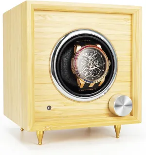 POHO Watch Winder for Automatic Watches, Automatic Watch Winder Box, PU-Leather Watch Pillows Hold, Single Watch Winder Case with Blue Light, Multi Modes for Women/Men's Watches