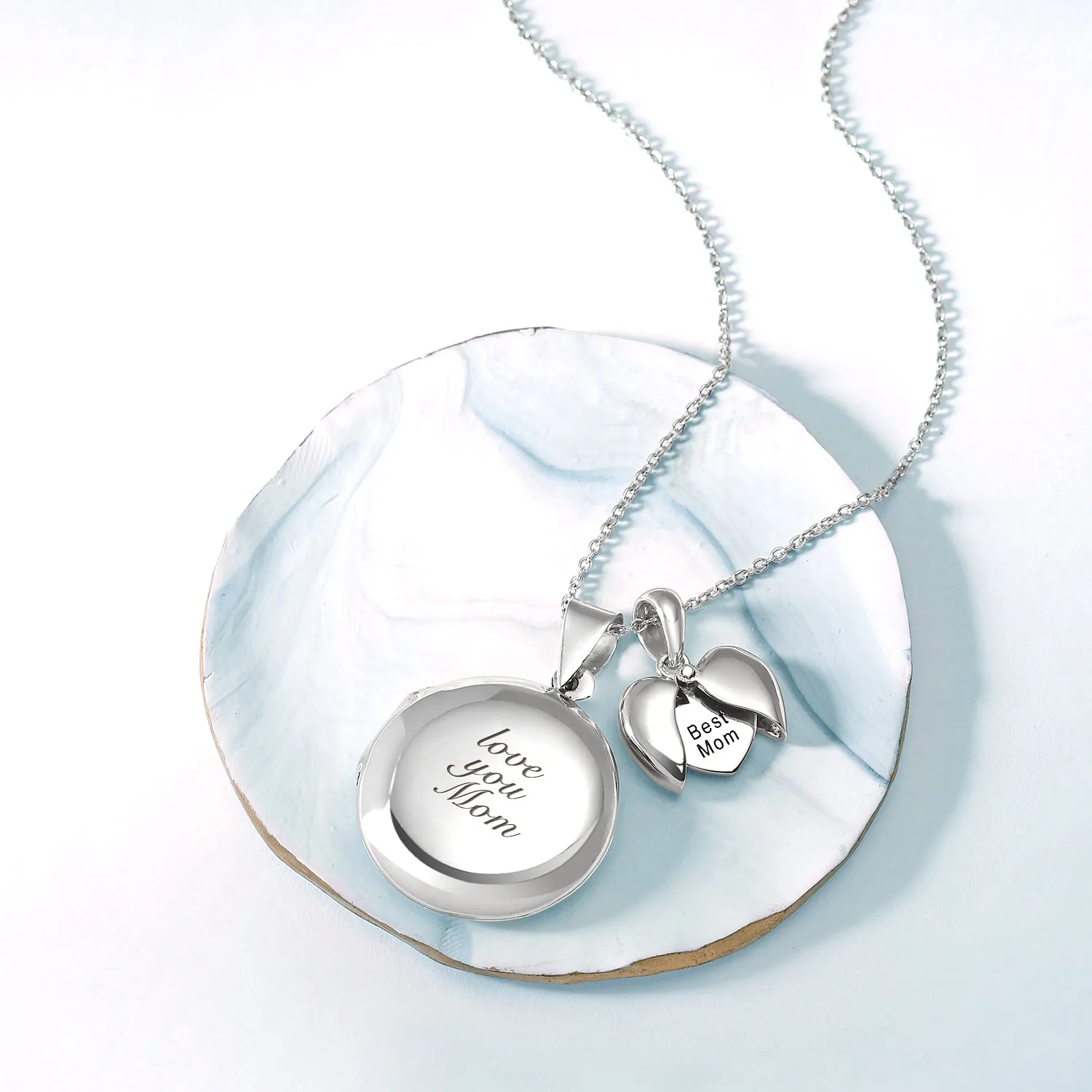 Polished Silver Dome Photo Locket Necklace Pendant for Pictures