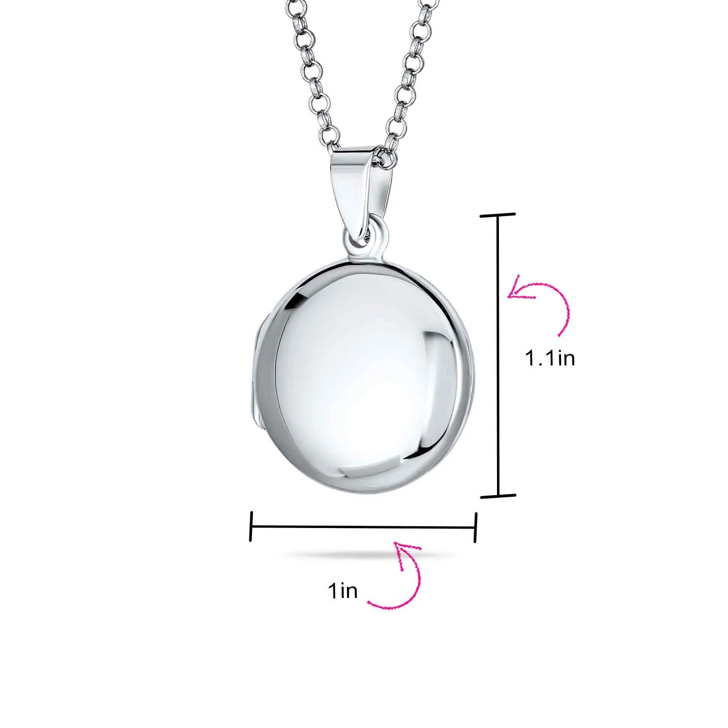Polished Silver Dome Photo Locket Necklace Pendant for Pictures