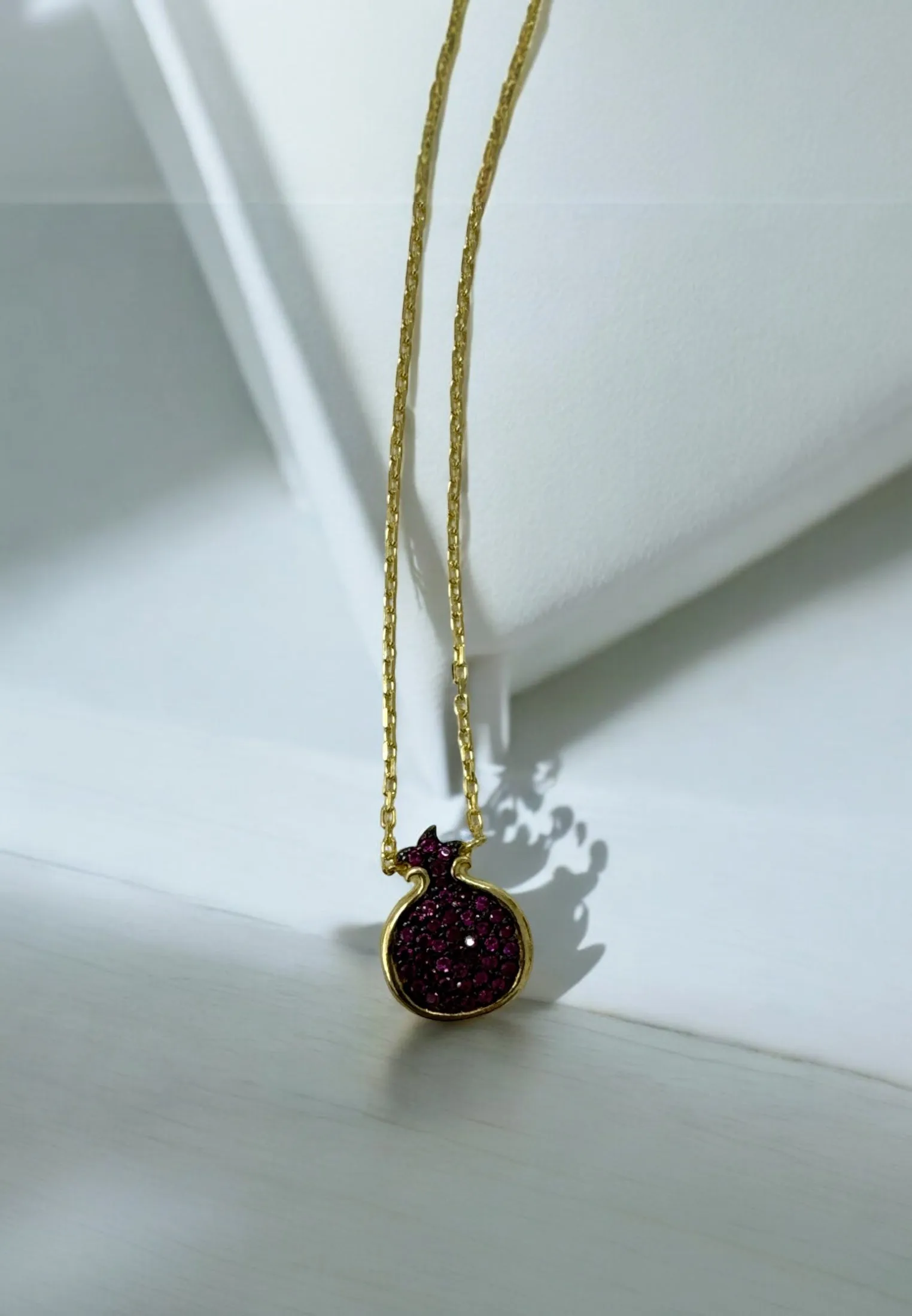 Pomegranate Ruby Pink Pendant Necklace Gold