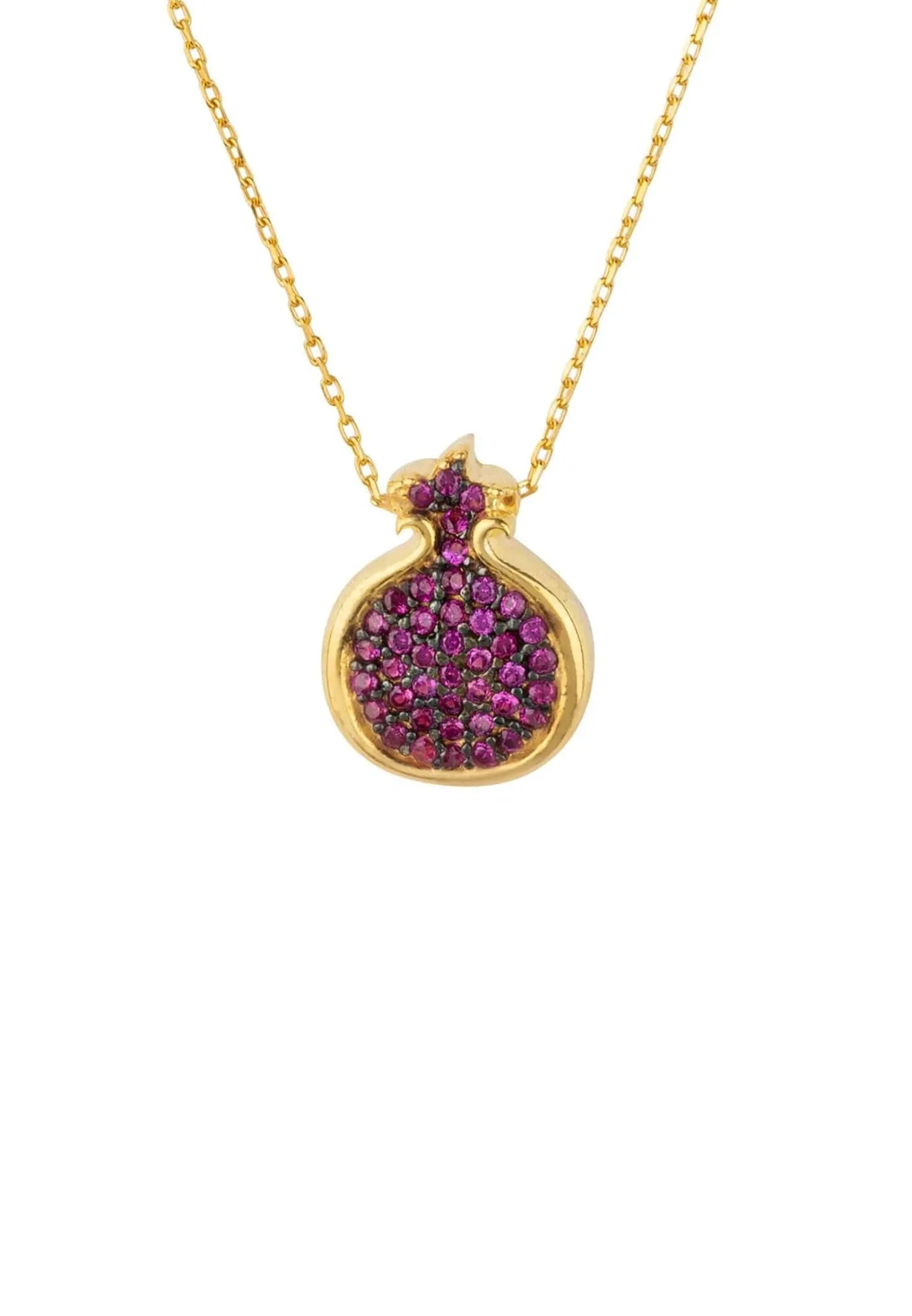 Pomegranate Ruby Pink Pendant Necklace Gold