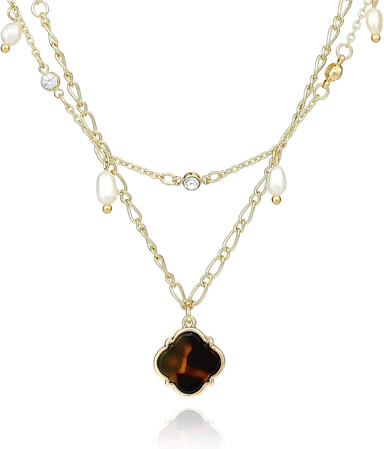 POMINA Gold Pearl Necklace for Women Freshwater Pearl Gold Necklaces for Women Pearl Layered Boho Necklace for Women Pearl Beaded Layering Necklace