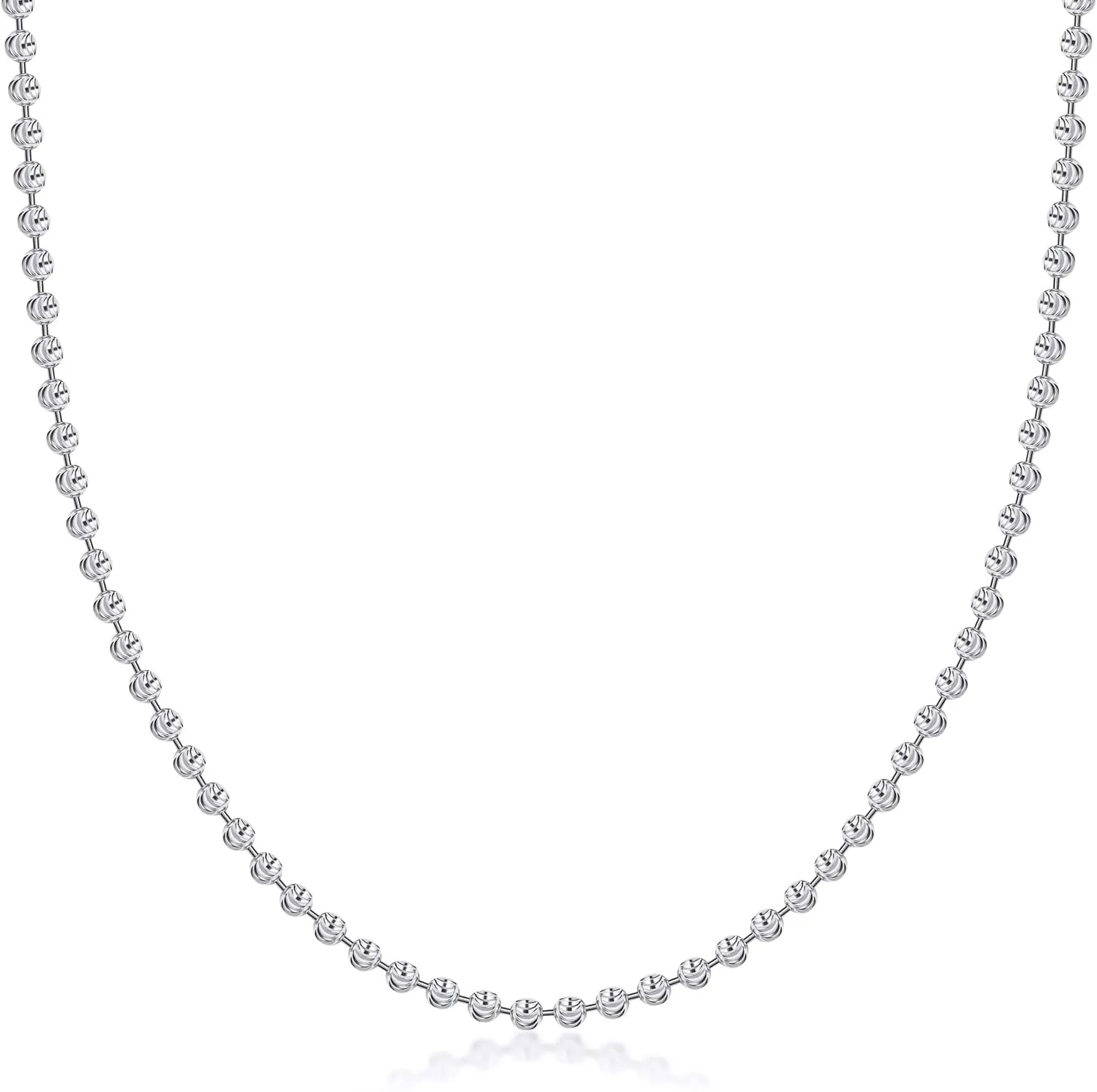 PORI JEWELERS 925 Sterling Silver 3mm, 4mm, 5mm Moon Cut Bead Chain Necklace - Made in Italy - Yellow, Silver