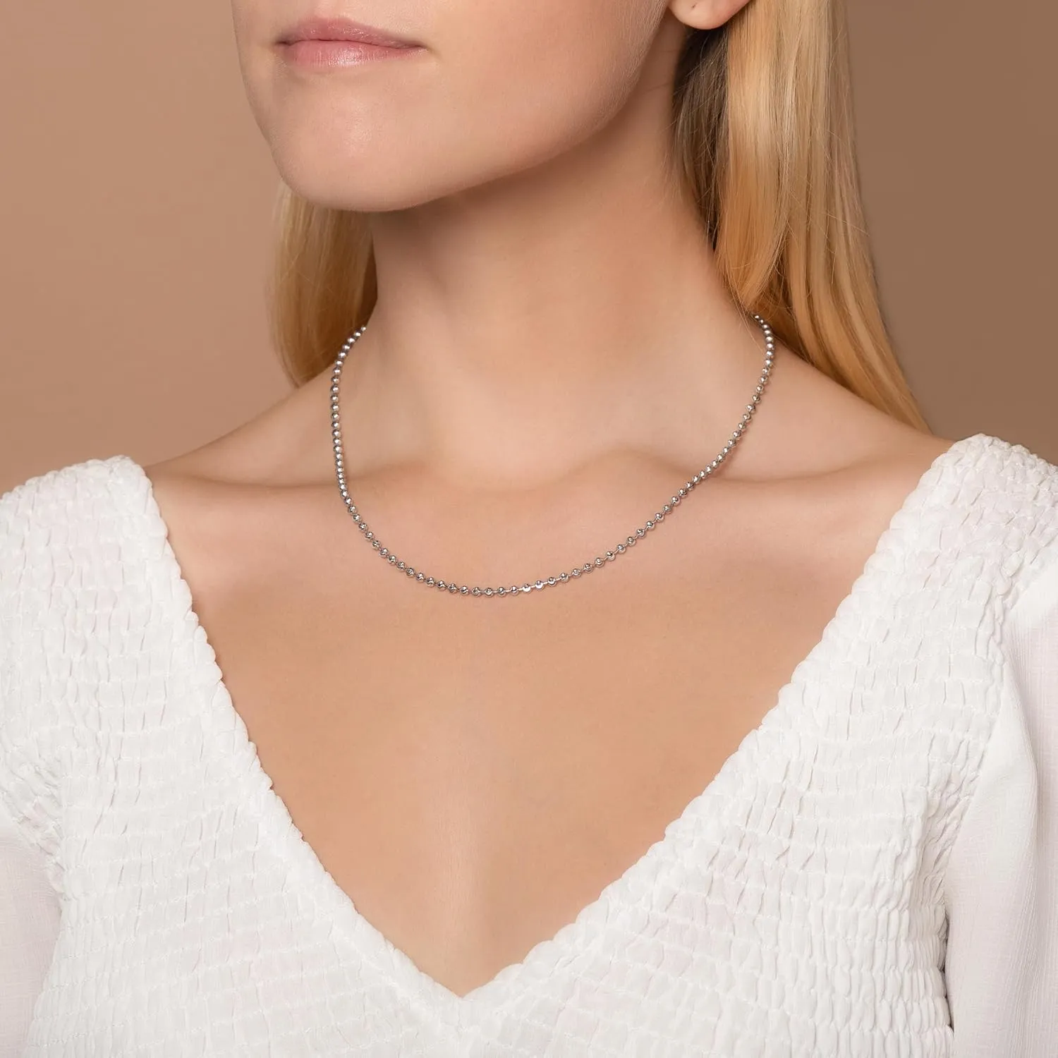 PORI JEWELERS 925 Sterling Silver 3mm, 4mm, 5mm Moon Cut Bead Chain Necklace - Made in Italy - Yellow, Silver