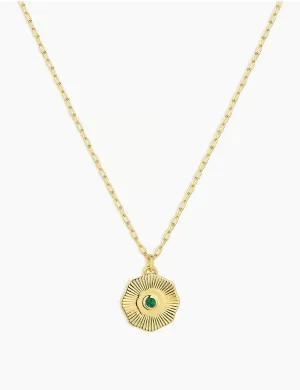 Power Birthstone Coin Necklace (May), Gold/Green Agate