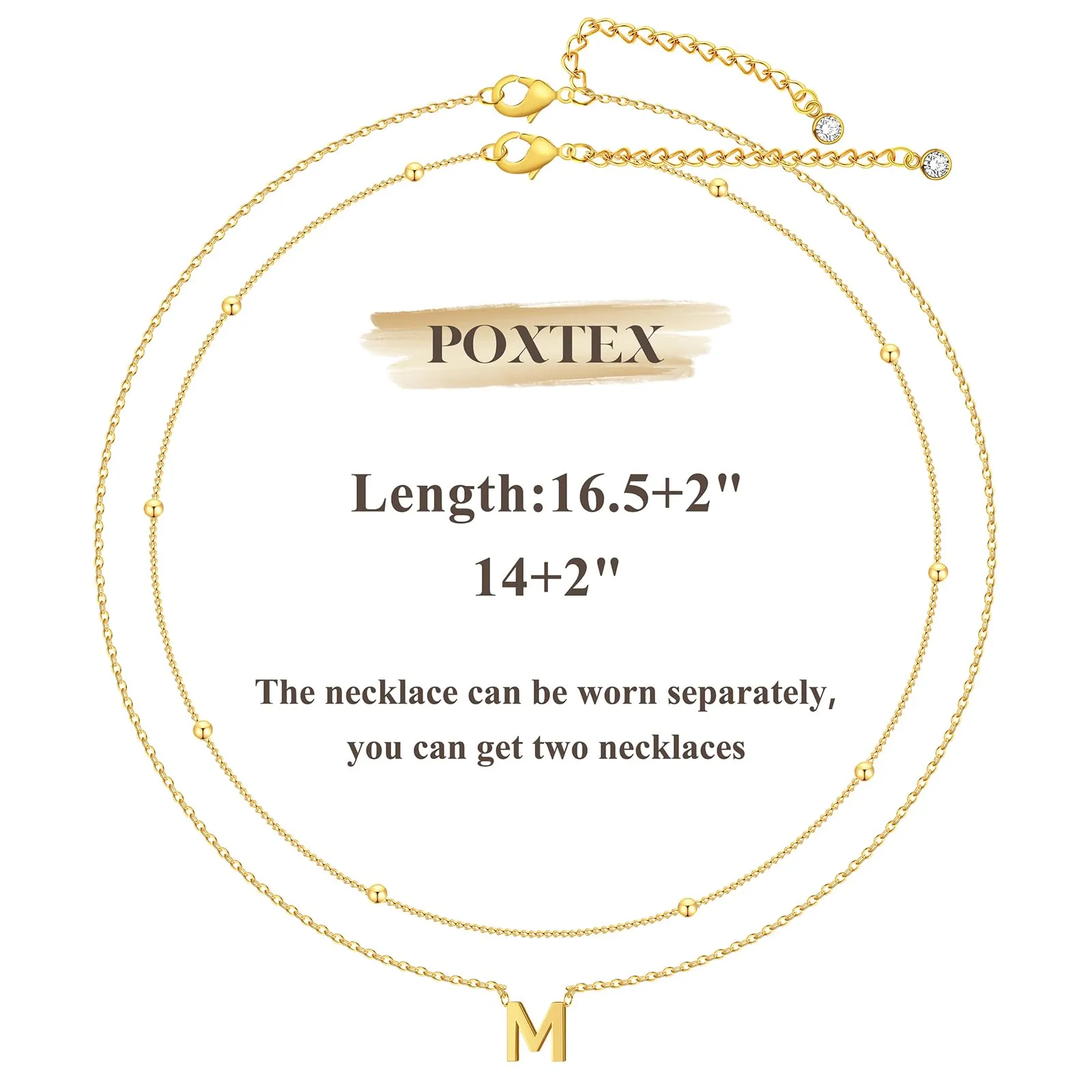Poxtex Gold Necklaces for Women Girls Dainty Silver Initial Necklace 14K Real Gold Plated Letter Necklace 26 Capital A-Z Monogram Name Pendant Choker Necklaces Stack Jewelry Set for Girls Gift Trendy