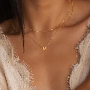 Poxtex Gold Necklaces for Women Girls Dainty Silver Initial Necklace 14K Real Gold Plated Letter Necklace 26 Capital A-Z Monogram Name Pendant Choker Necklaces Stack Jewelry Set for Girls Gift Trendy