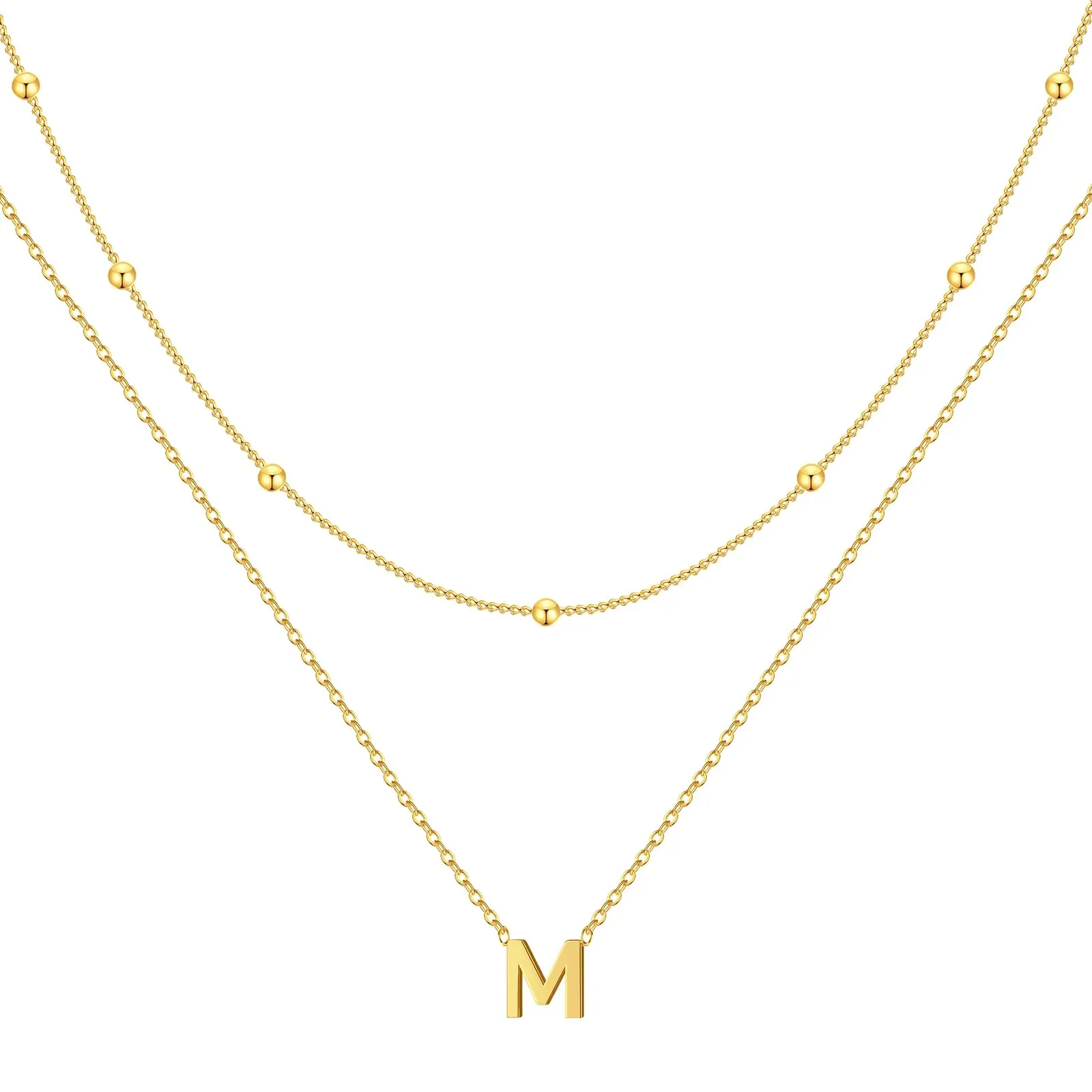 Poxtex Gold Necklaces for Women Girls Dainty Silver Initial Necklace 14K Real Gold Plated Letter Necklace 26 Capital A-Z Monogram Name Pendant Choker Necklaces Stack Jewelry Set for Girls Gift Trendy