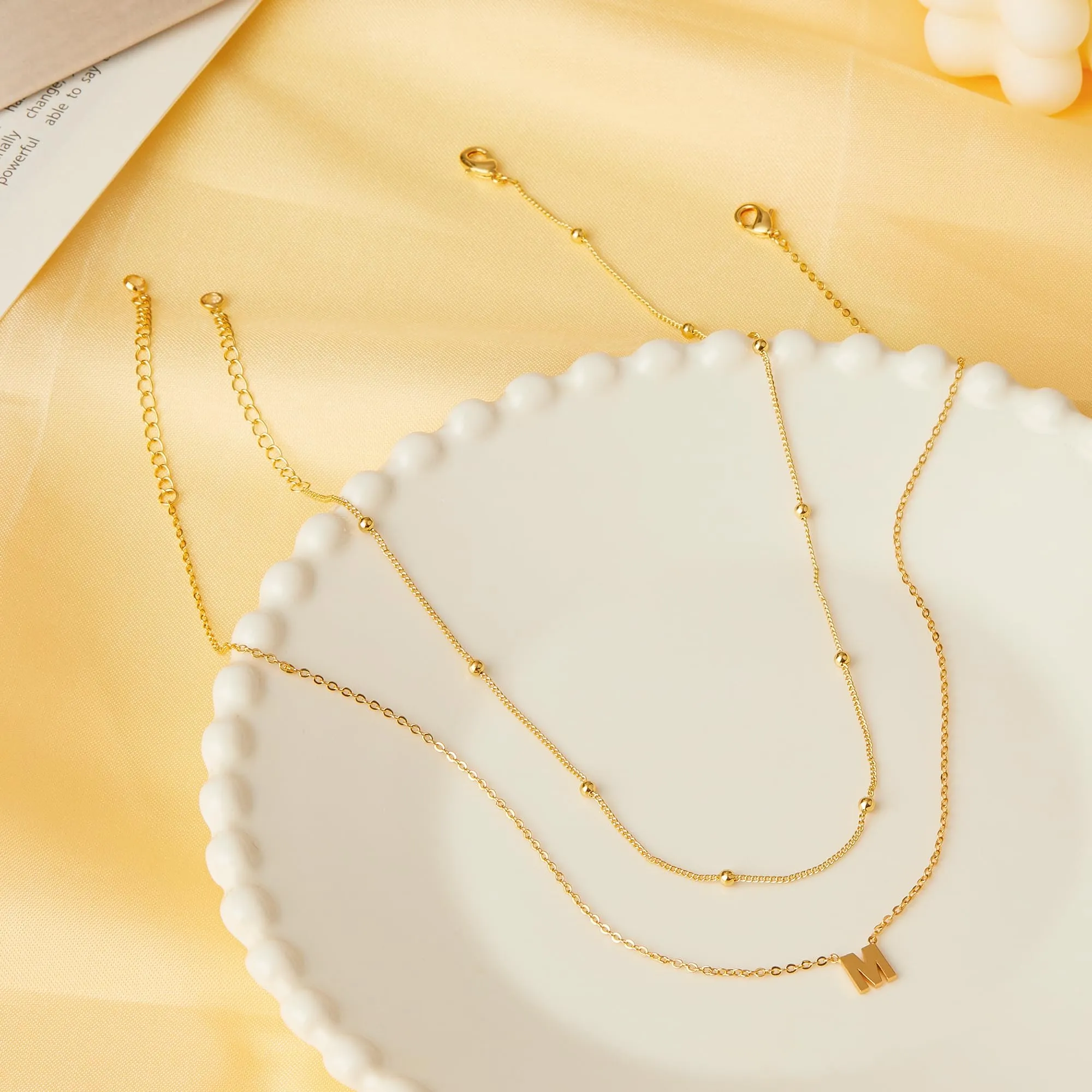 Poxtex Gold Necklaces for Women Girls Dainty Silver Initial Necklace 14K Real Gold Plated Letter Necklace 26 Capital A-Z Monogram Name Pendant Choker Necklaces Stack Jewelry Set for Girls Gift Trendy