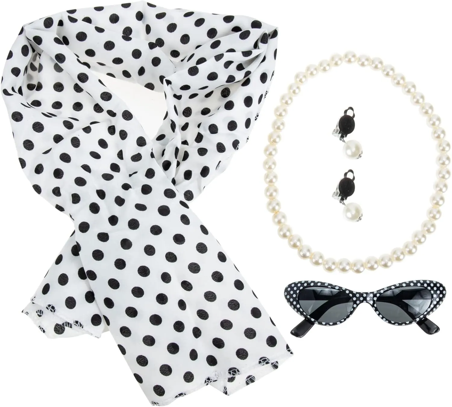 PRETYZOOM Vintage Flapper Costume Pearl Necklace Set 1920s Accessories Set Comfortable Durable Black White