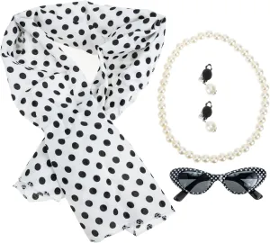 PRETYZOOM Vintage Flapper Costume Pearl Necklace Set 1920s Accessories Set Comfortable Durable Black White