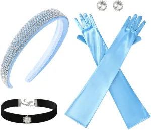 Princess Costume Accessories for Women Headband Choker Earring Long Gloves Set Halloween Dress Up Party Supplies