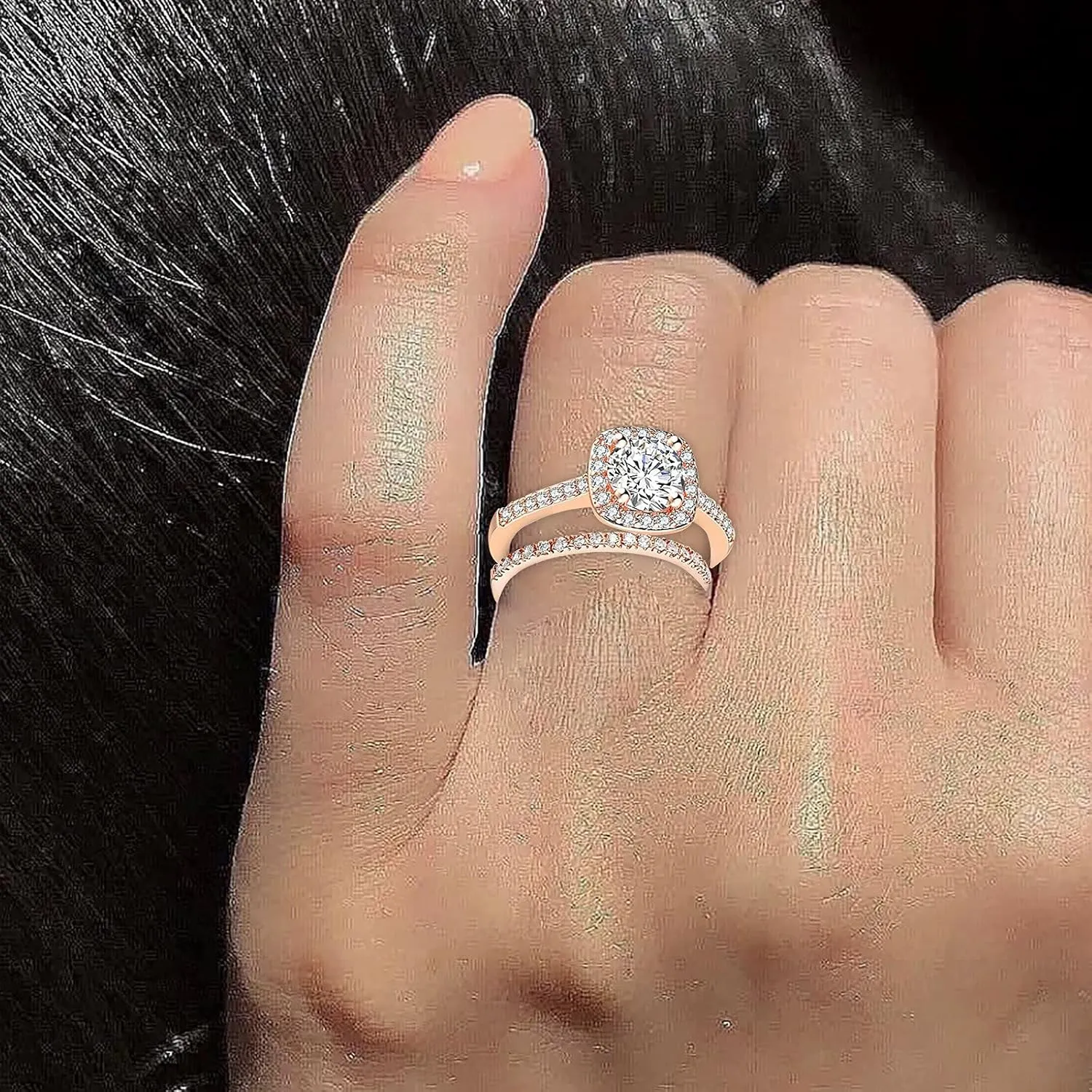 Princess Cushion Cut Simulated Diamond Ring 925 Silver Platinum Plated Bridal Promise Engagement Wedding Ring Set
